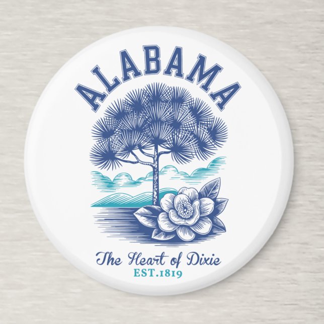Imã The Heart of Dixie – Alabama Camellia & Tree Graph (Criador carregado)