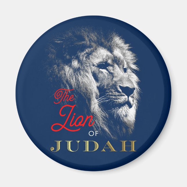 Imã The Lion of Judah Navy Blue Red Gold Christian (Frente)