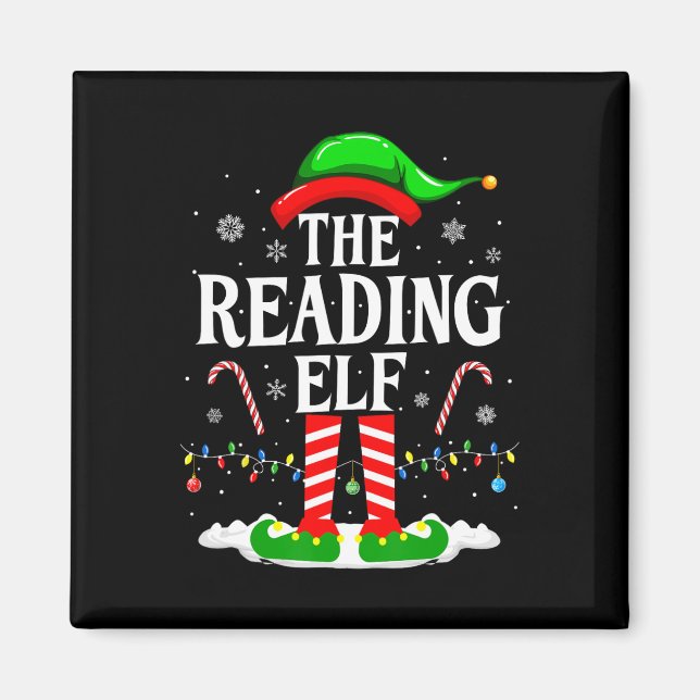 Imã The Reading Elf Xmas Funny Book Lover Christmas Bo (Frente)