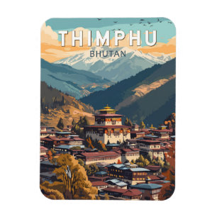 Ímã Thimphu Bhutan Illustration Viagem Art Vintage