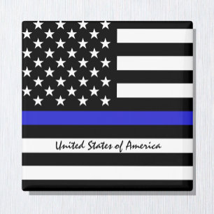 Imã Thin Blue Line e polícia de bandeira americana / 