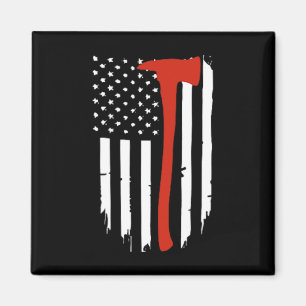Imã Thin Red Line Ax American Flag Patriot Firemoon
