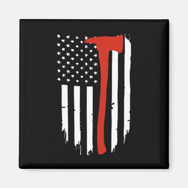 Imã Thin Red Line Ax American Flag Patriot Firemoon (Frente)