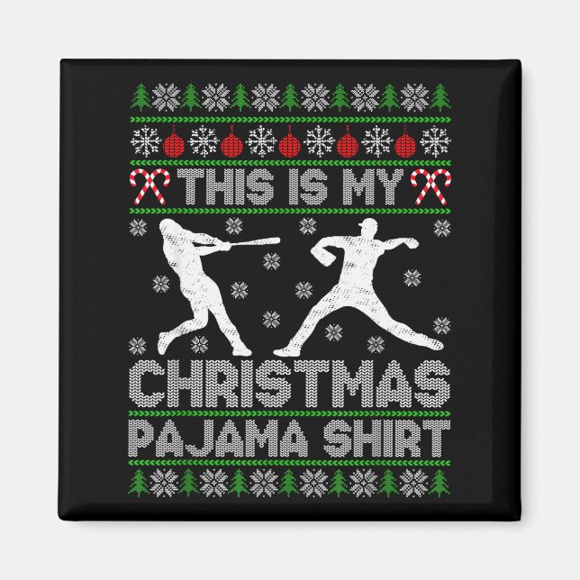 Imã This Is My Ugly Christmas Pajama Baseball Funny Wi (Frente)