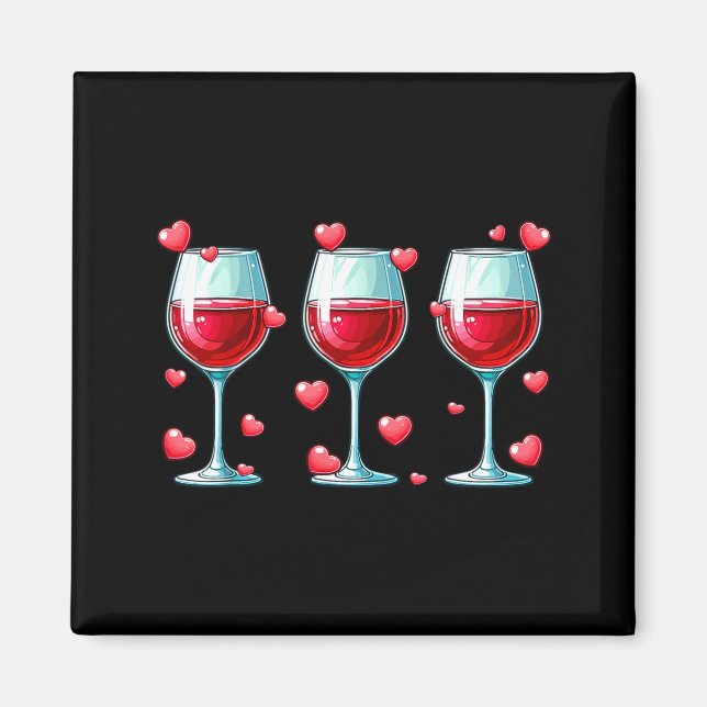 Imã Three Gles Of Wine Valentine's Day Couple Funny Dr (Frente)
