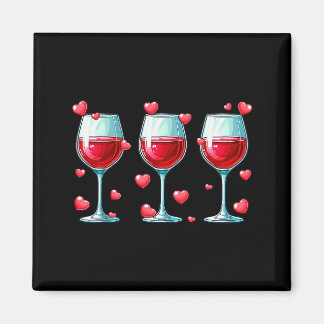 Imã Three Gles Of Wine Valentines Day Couple Funny Dri