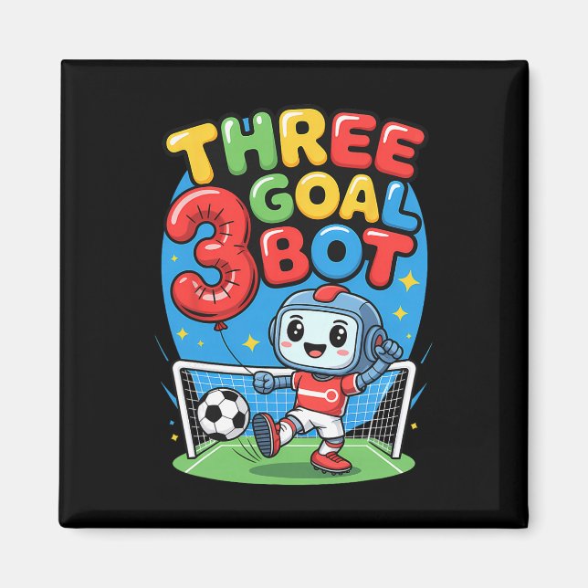 Imã Three Goal Bot Soccer Lover 3th Birthday  (Frente)
