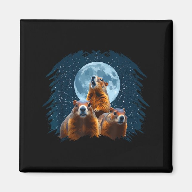 Imã Three Groundhog Head And Moon Happy Groundhog Day  (Frente)