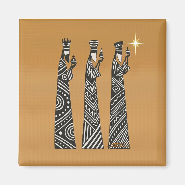 Imã Three Wise Men Black & White Christmas Nativity (Frente)