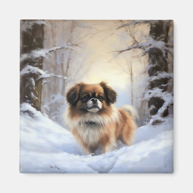 Imã Tibetan Spaniel Deixe Nevar Natal  (Frente)