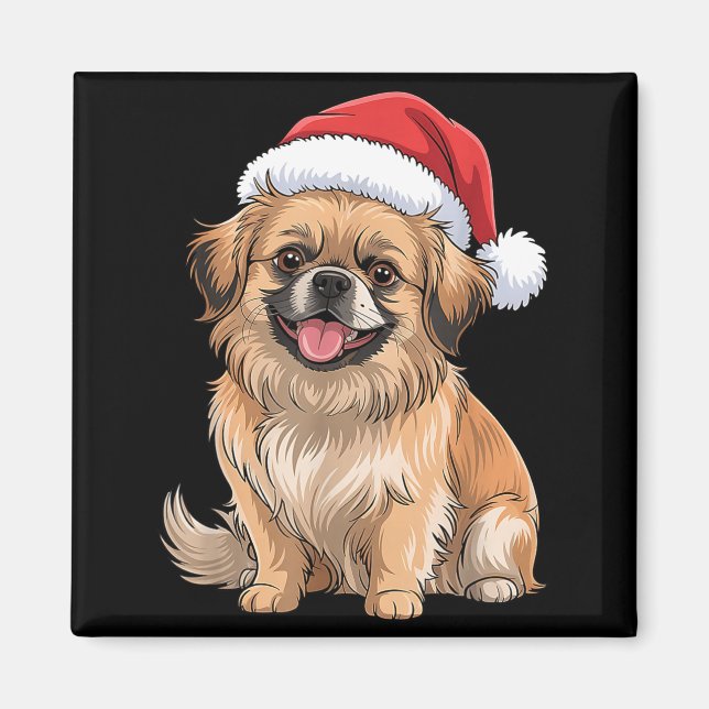 Imã Tibetan Spaniel Dog Christmas Santa Hat Pet Dog Lo (Frente)