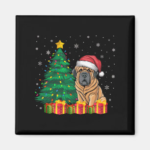 Imã Tibetano - Mastiff Santa Hat Luzes de Natal