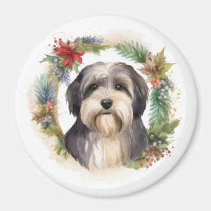 Imã Tibetano Terrier Christmas Wreath Festivo Pup