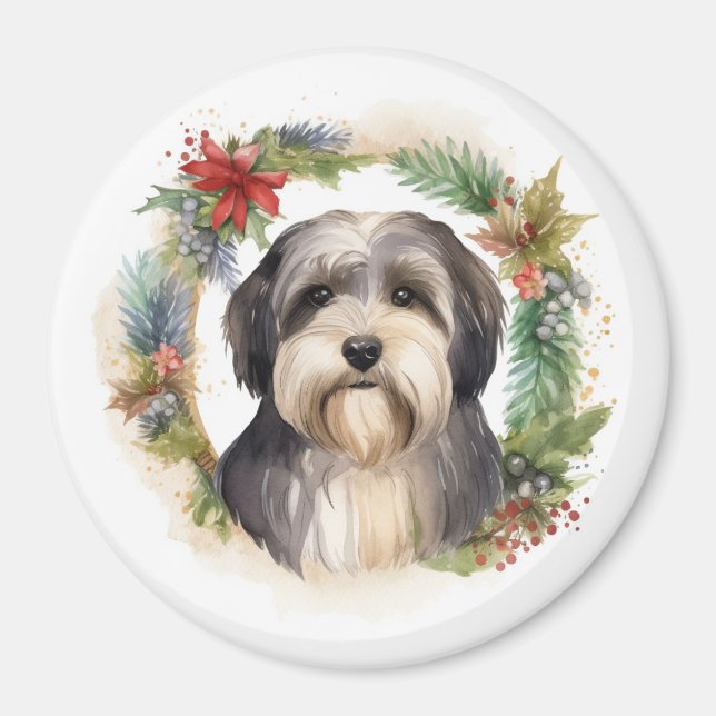 Imã Tibetano Terrier Christmas Wreath Festivo Pup (Frente)