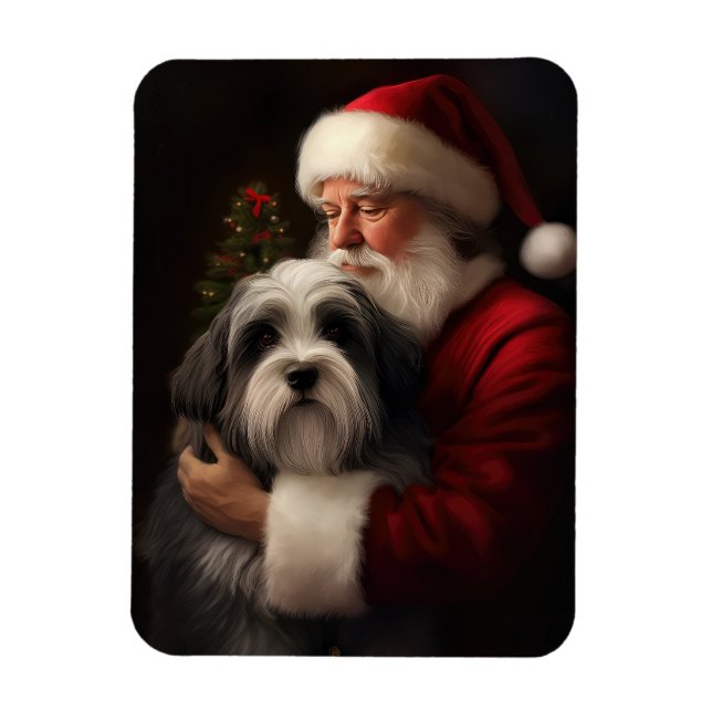 Ímã Tibetano Terrier Santa Claus Festivo Natal (Vertical)