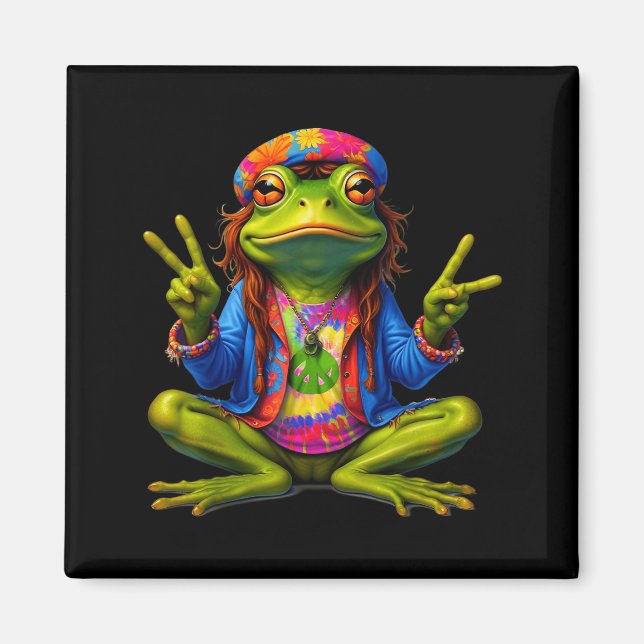 Imã Tie-dye Frog Peace Sign 60s 70s Hipe Men Women  (Frente)