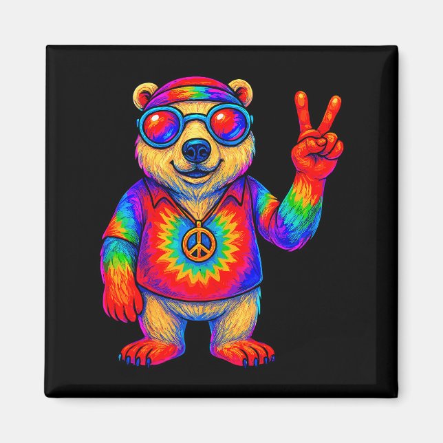 Imã Tie-dye Lar Bear Peace Sign Hip  (Frente)