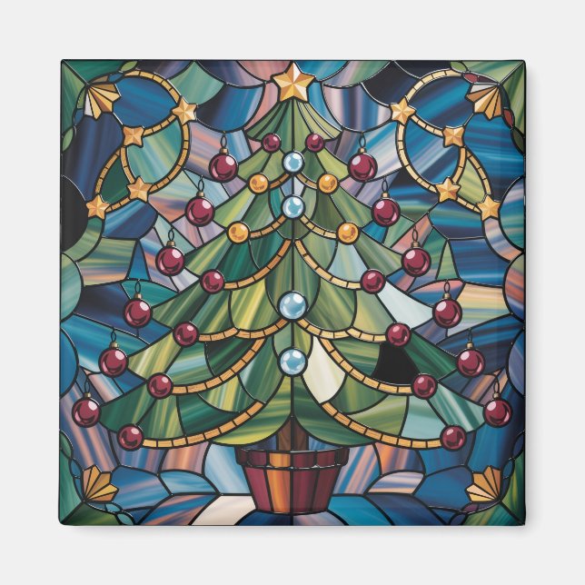 Imã Tiffany-Style Stained Glass Christmas Tree (Frente)