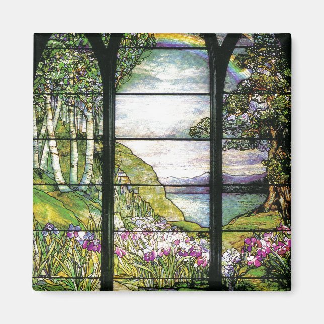 Imã Tiffany Vidro Estido Íris Flores Florais (Frente)