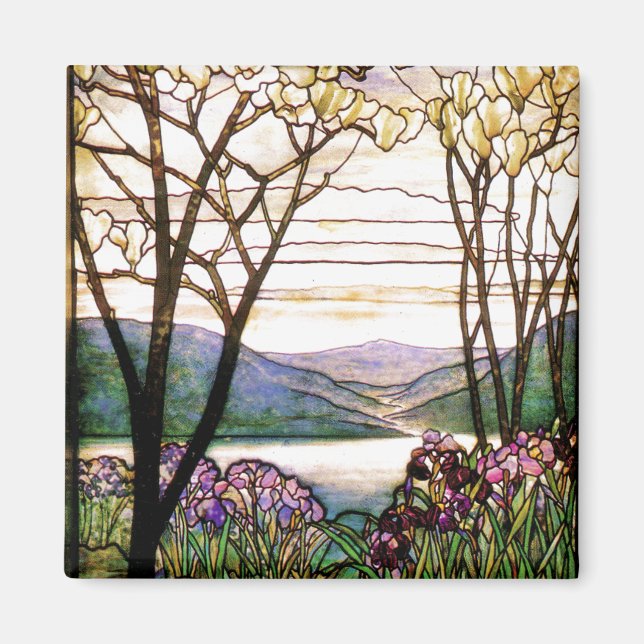 Imã Tiffany Vidro Estido Íris Flores Florais (Frente)