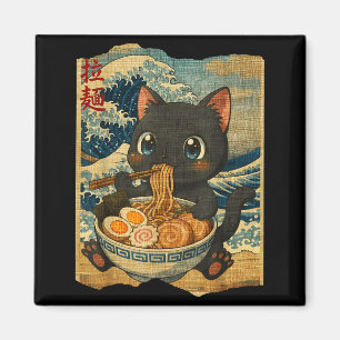 Imã Tigela de macarrão ramen de gato preto kawaii engr