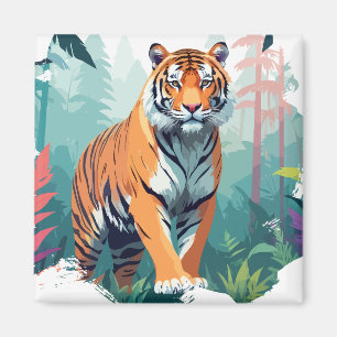 Imã Tiger Vetor Art Animal Majestade Natureza Selvagem