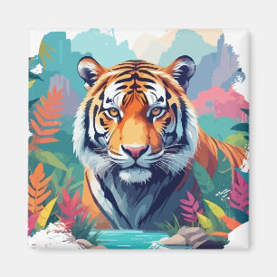 Imã Tiger Vetor Art Animal Majestade Natureza Selvagem