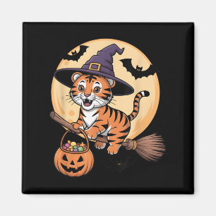 Imã Tiger Witch Hat Pumpkin Halloween Homens Mulher