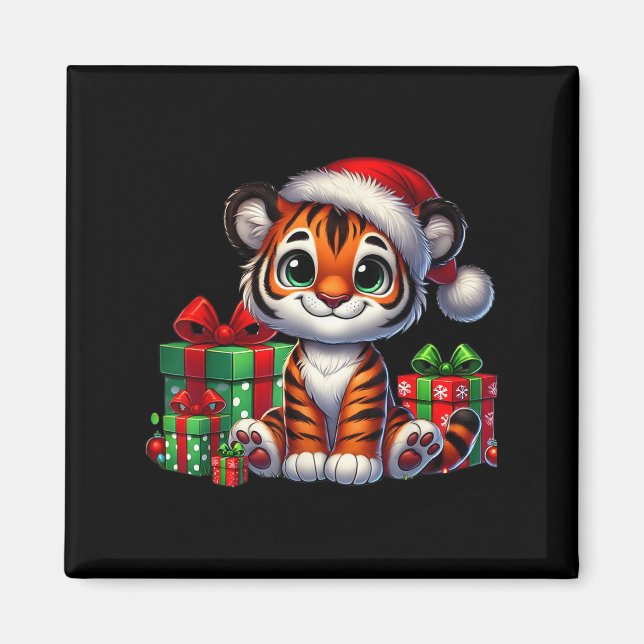 Imã Tiger Xmas Lighting Santa Hat Tiger Natal (Frente)