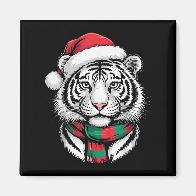 Imã Tiger Xmas Santa Hat Figurume De Natal (Frente)