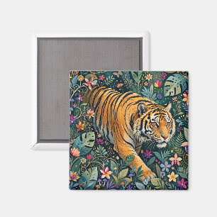Imã Tigre com Olhos Âmbar Folhagem da Selva Fantasia