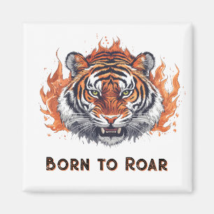 Imã Tigre Feroz com Chamas - Texto Personalizável