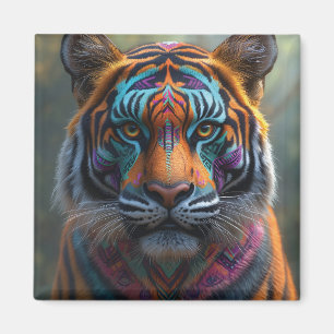 Imã Tigre Majestoso com Tinta Tribal Vibrante