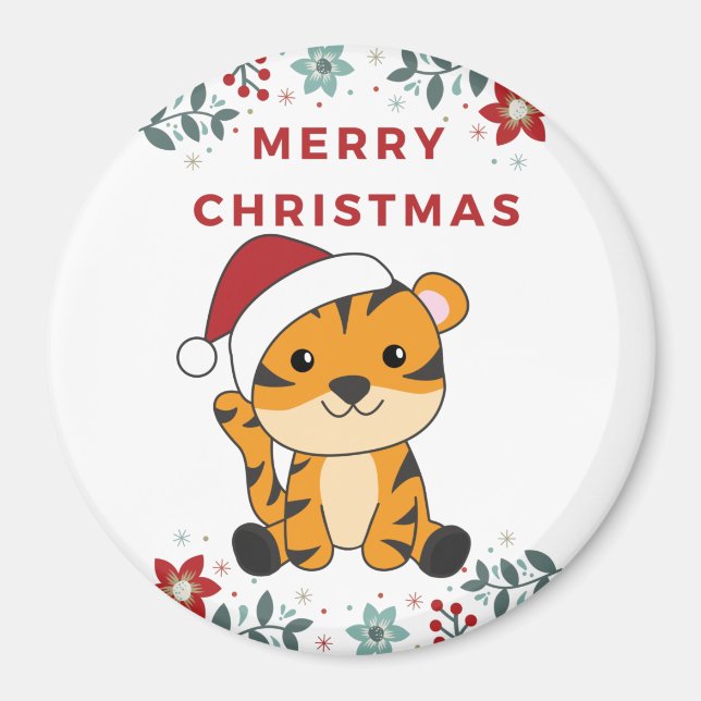 Imã Tigre Natal Neve Inverno Animais de Inverno Magnet (Frente)