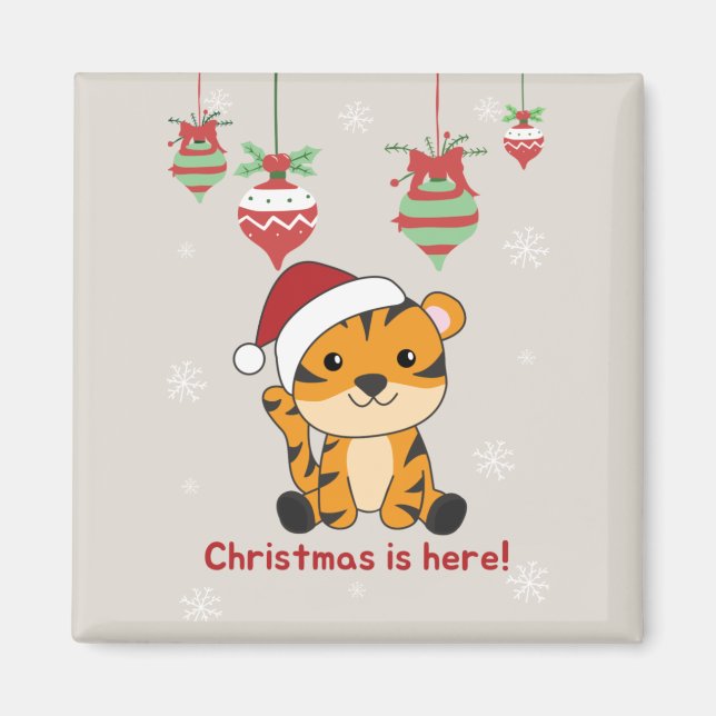 Imã Tigre Natal Neve Inverno Animais de Inverno Magnet (Frente)