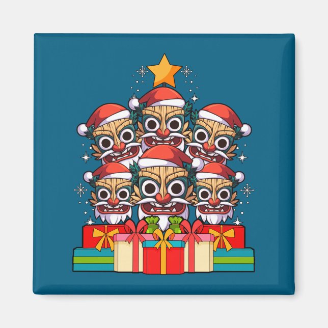 Imã Tiki Le Luau Hawaiian Tiki Mask Christmas Tree Xma (Frente)