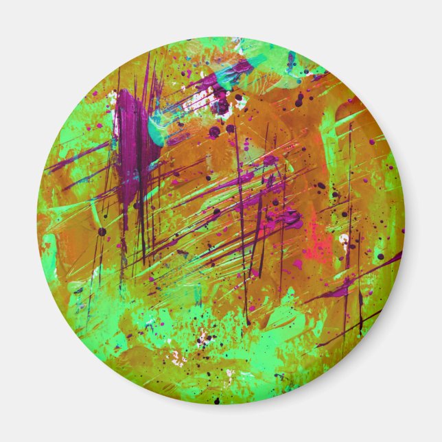 Imã Tinta Colorida de Abstrato Verde Neon (Frente)