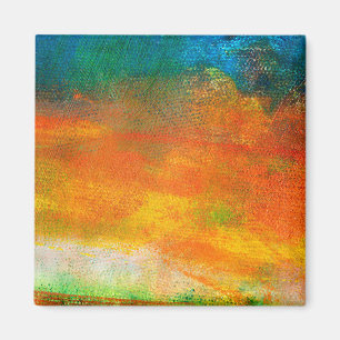 Imã Tinta em Abstrato Verde e Laranja Multicolor