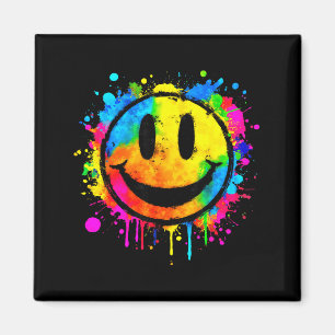 Imã Tinta Fofa Salpico Feliz Sorriso Rosto 70s Tie Dye