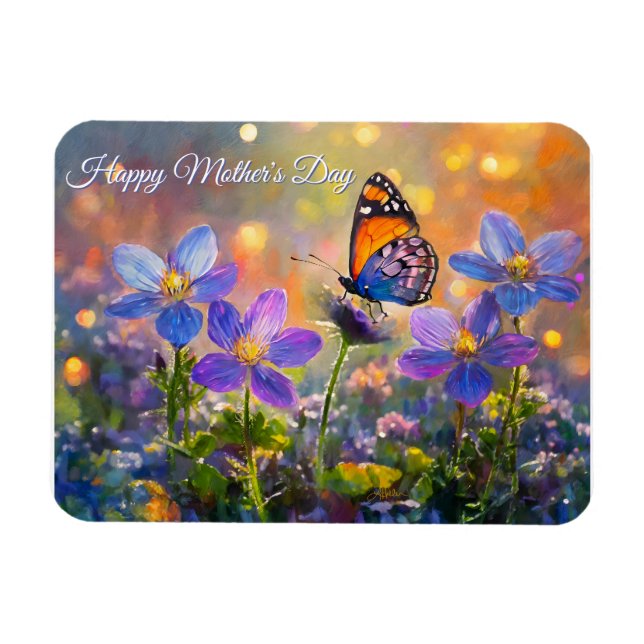 Ímã Tiny Butterfly On Wildflowers Mother's Day (Horizontal)