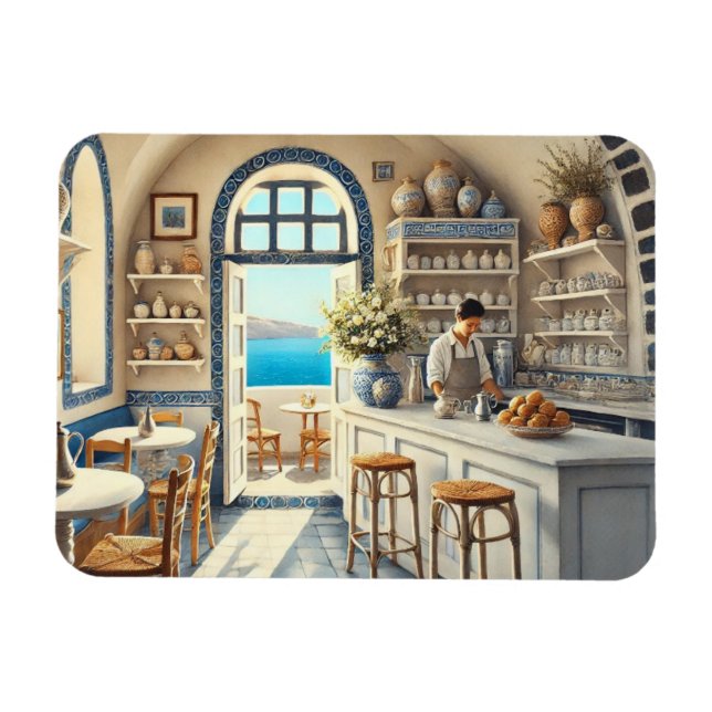 Ímã Tiny Coffeeshop em Santorini (Horizontal)