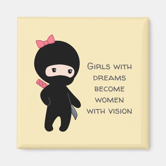 Imã Tiny Ninja Girl Quote on Yellow (Frente)