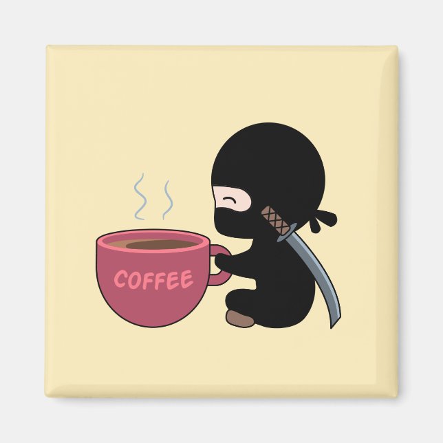 Imã Tiny Ninja with Large Coffee Mug on Yellow (Frente)