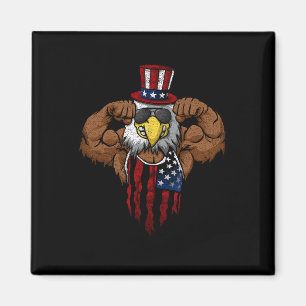 Imã Tio Musculoso com Bandeira Americana Agachando Dab