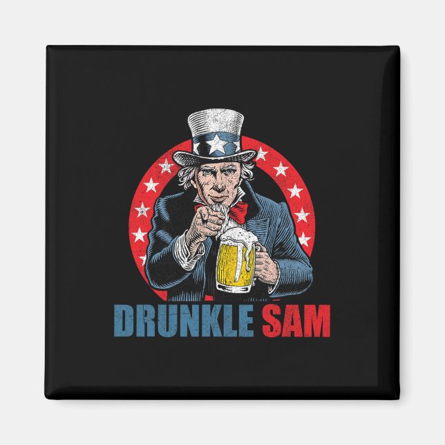 Imã Tio Sam Bêbado Engraçado 4 De Julho Tio Sam Cervej (Frente)