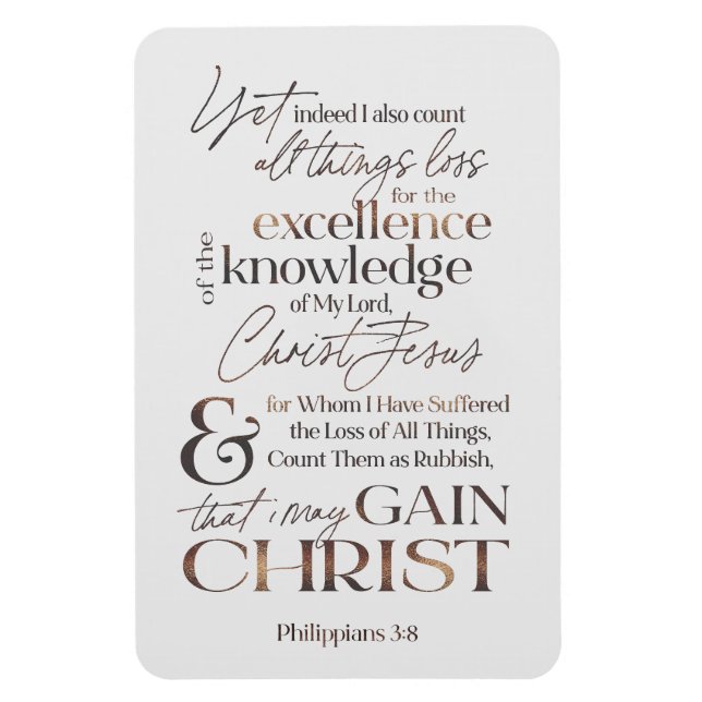 Ímã Tipografia de Bronze com Escritura 3:8 Philippians (Vertical)