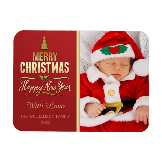 Ímã Tipografia de Natal, Feriado, Vermelho, Dourado (Horizontal)