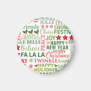 Imã Tipografia de Natal Vermelho & Verde Padrão Sem Co