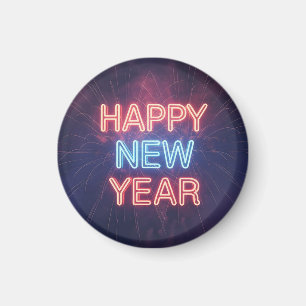 Imã Tipografia "Feliz Ano Novo" em Neon com Fogos de A