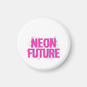 Imã Tipografia Glitch Futuro Neon Cyberpunk